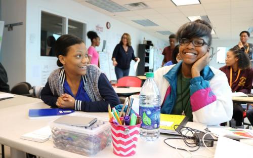 YMP student Maleah Briggs, right, is a junior at Mississippi School for the Arts. During YMP, she focused on re-entry for former prisoners with an emphasis on those wrongfully convicted. She can count on her fingers and toes all of the future careers she’s interested in, such as engineering, politics, or entertainment.